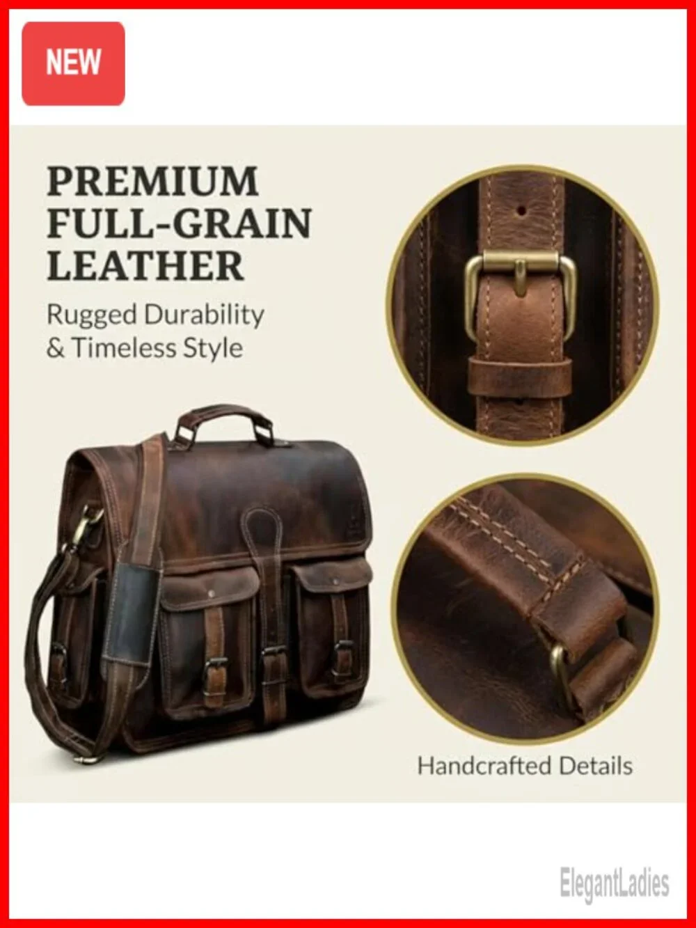 Leather Messenger Bag for Men, Vintage Handmade Laptop Crossbody, Office Work